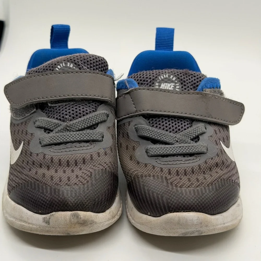 Nike Free Run Toddler Shoes Gray Blue Hook and Loop‎ Casual Sneakers Size 5C
